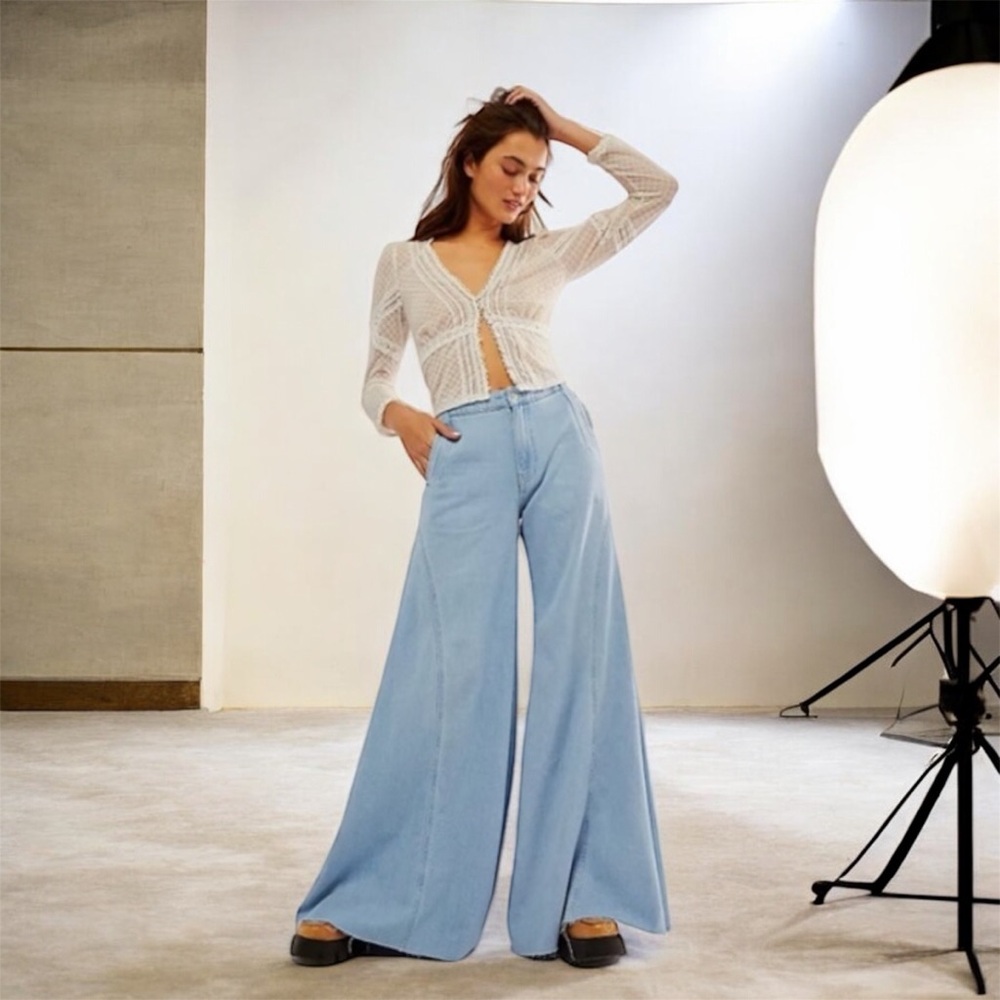 Free People Light Blue Wide Leg Flare Jeans